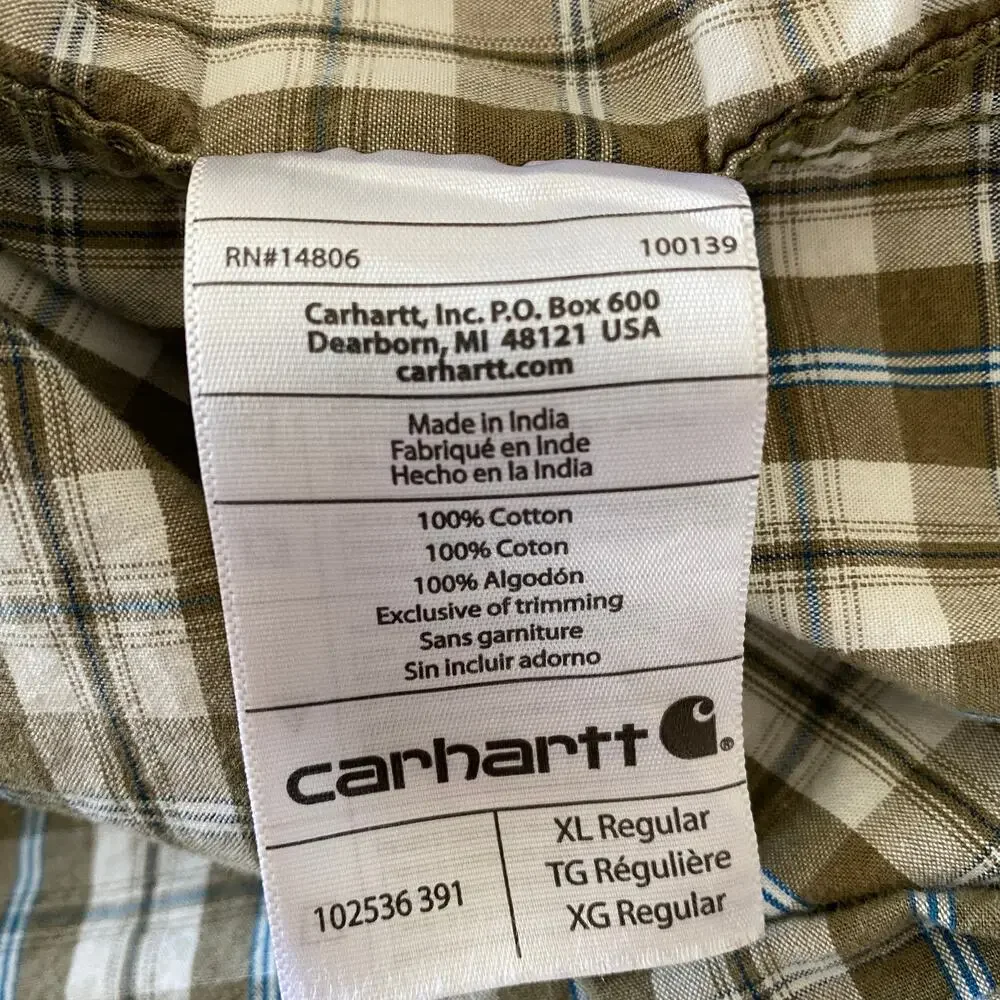 CARHARTT Mens Shirt Size XL Plaid Relaxed Fit Button-Up Short Sleeve Cotton Top